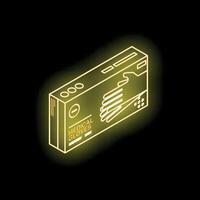 Neon sign representing a box of medical gloves on black background vector