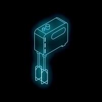Electric hand mixer shining in neon light on dark background vector