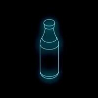 Neon blue beer bottle shining on dark background vector