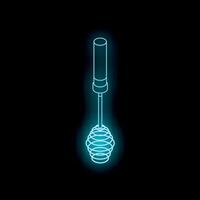 Honey dipper glowing with neon light on dark background vector