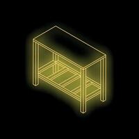Glowing yellow neon table on black background representing modern furniture design vector