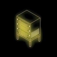 Glowing server rack symbolizing modern data storage and network infrastructure vector