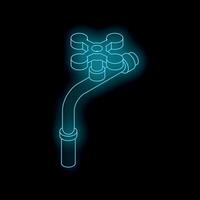 Glowing blue faucet with cross shaped handle on black background vector