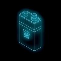 Glowing neon battery representing power and energy on black background vector