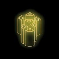 Glowing yellow geometric shapes creating impossible figure on black background vector