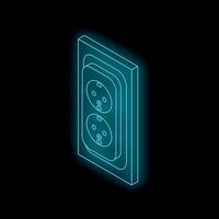 Glowing neon double electrical socket on black background vector