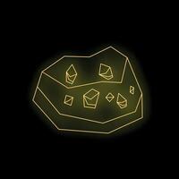 Gold nuggets embedded in rock glowing on black background vector