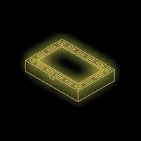 Glowing neon yellow pizza box isometric view on black background vector