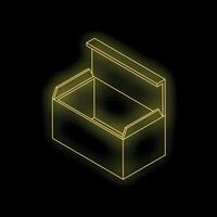 Empty open box glowing with neon light on black background vector