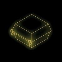 Glowing neon hamburger box on dark background vector