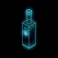 Glowing neon bottle with blank label appearing on dark background vector