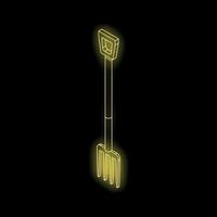 Glowing yellow pitchfork isometrically projected on black background vector