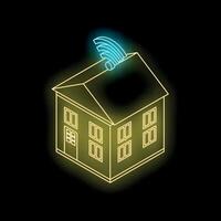 Neon smart home with wifi signal on black background vector