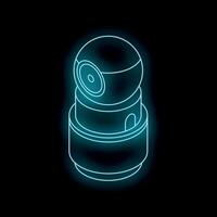 Glowing neon security camera icon on black background vector