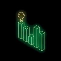 Neon green bar graph increasing with light bulb on top vector