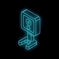 Glowing neon security camera icon on black background vector