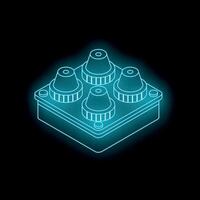 Glowing neon control panel with four knobs on dark background vector