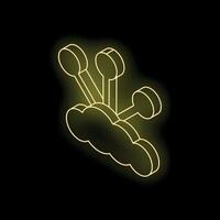 Neon yellow cloud computing symbol on black background vector