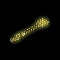 Glowing yellow neon fork breaking down into pixels on black background vector