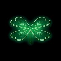 Glowing neon green four leaf clover on black background symbolizing luck vector