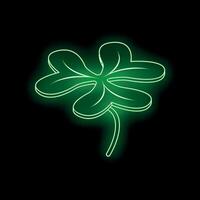 Glowing neon green four leaf clover on black background symbolizing luck vector