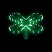 Glowing neon green four leaf clover on black background symbolizing luck vector
