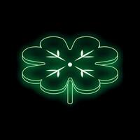 Glowing neon green four leaf clover on black background symbolizing luck vector
