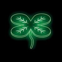 Glowing neon green four leaf clover on black background symbolizing luck vector