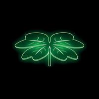 Glowing four leaf clover neon sign on black background symbolizing luck vector
