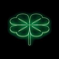 Glowing neon green four leaf clover on black background symbolizing luck vector