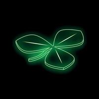 Green neon four leaf clover glowing on black background vector