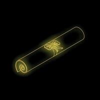 Neon yellow rolled diploma representing graduation on black background vector