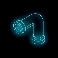 Glowing neon pipe with flange creating right angle on dark background vector