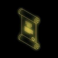 Glowing neon yellow diploma scroll on black background vector