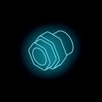 Neon blue hexagonal nut glowing on dark background vector