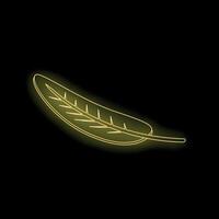 Glowing neon green feather on black background representing softness and lightness vector