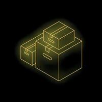 Glowing neon cardboard boxes stacked together on black background vector