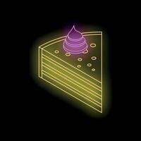 Glowing neon slice of layered cake with icing on black background vector