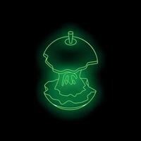 Glowing green neon apple core on black background vector