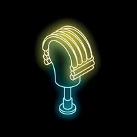 Glowing neon judge wig on mannequin, symbol of justice and law vector