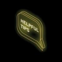 Helpful tips neon sign suggesting advice and guidance vector