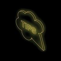 Neon sign showing tips in a thought bubble on black background vector