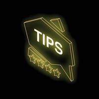 Neon sign displaying tips with five star rating on black background vector