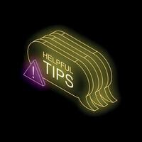 Helpful tips neon sign representing important advice and guidance vector