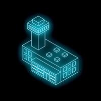 Glowing neon airport terminal building on black background vector