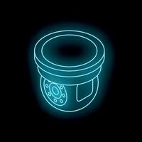 Glowing neon security camera surveillance technology on black background vector