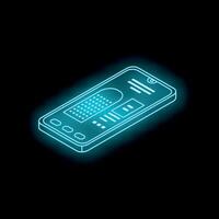 Futuristic neon blue smartphone showing building management system interface vector