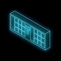 Neon blue glowing automated parcel locker with electronic lockers and screen displaying information for customers vector