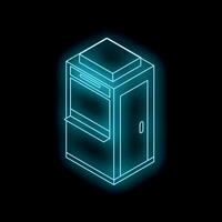 Glowing neon ticket booth on black background, isometric projection vector