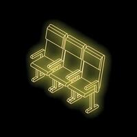 Three empty airplane seats glowing on black background vector
